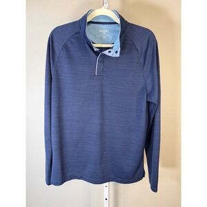 RHONE Mens‎ M M Blue Textured Long Sleeve Snap Collar Pullover Shirt